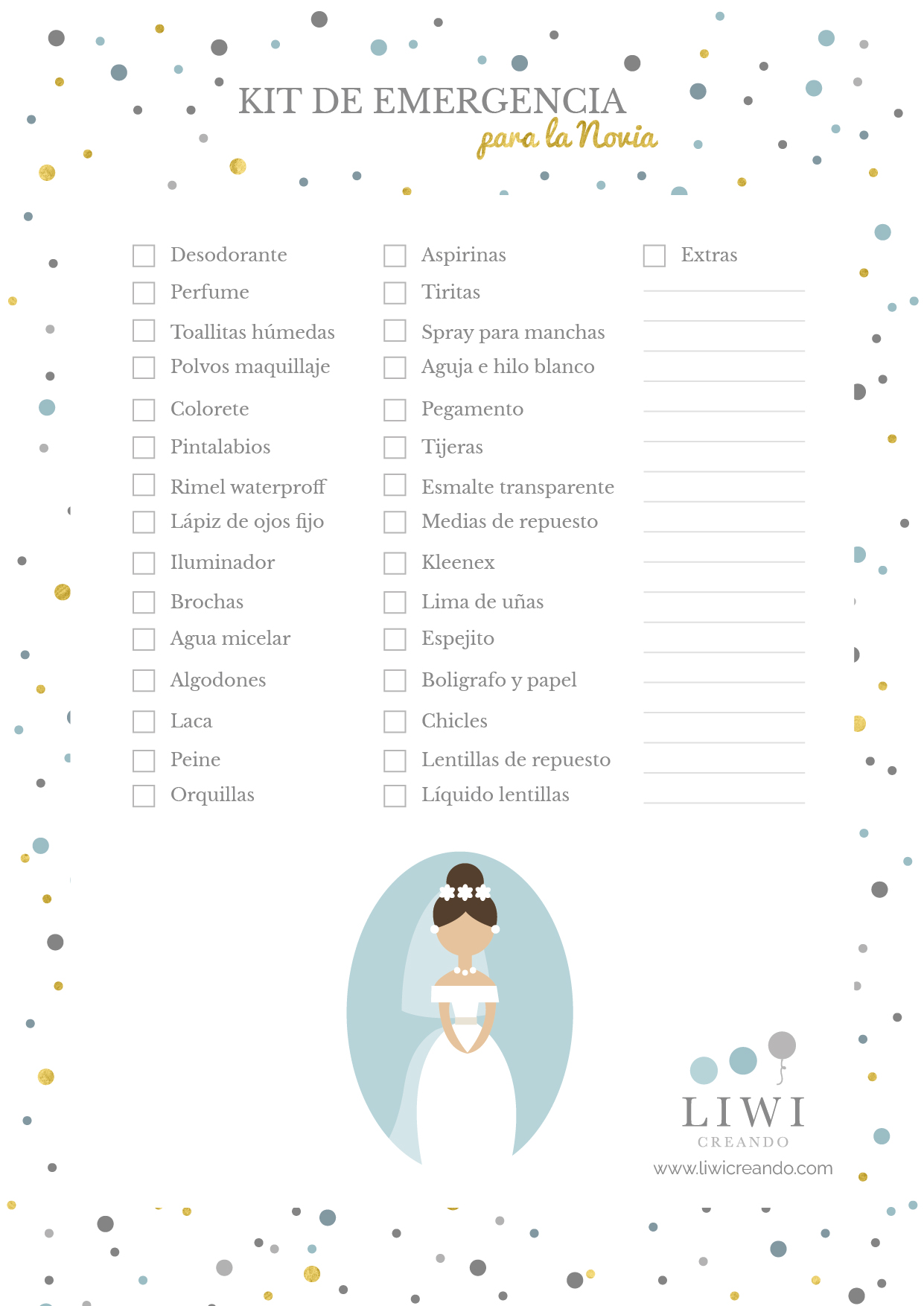 check list kit de emergencia para novias